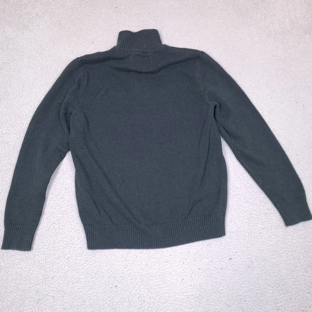 American Eagle Sweater Mens Large Forest Green Athletic Fit Button Zip Mock Neck